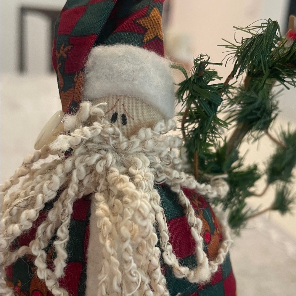 Hand Crafted Plaid Santa Duo with Greenery - Picture 4 of 6